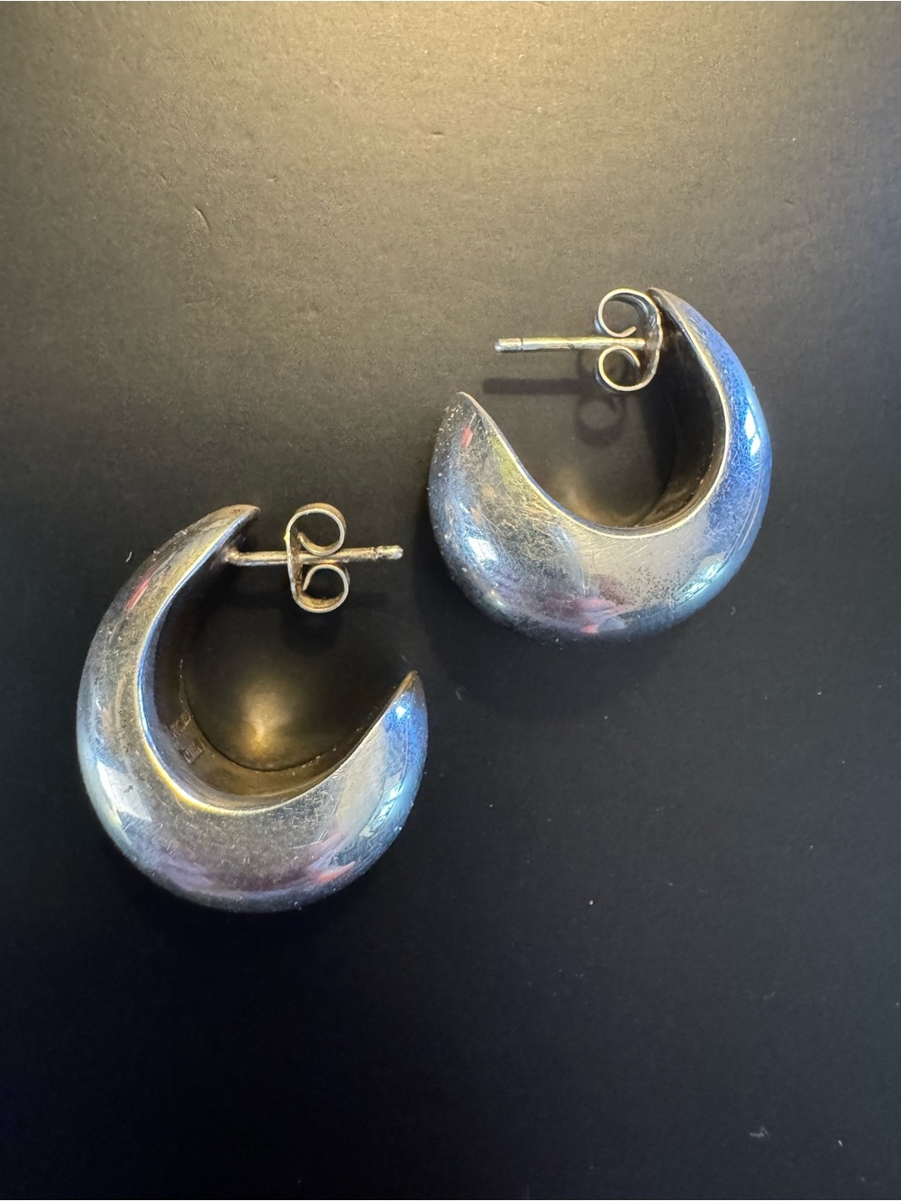 Sterling Silver Puffy Half Hoop Earrings